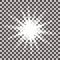 Shining exploding star on a gray transparent background. A bright flash of light in the center. Vector