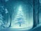 Shining fir tree covered with snow in winter forest, Christmas fairy tale. Generative AI illustration