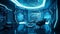 Shining Futuristic Interior with Blue and Teal Bionic Desig