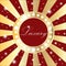 Shining gold circle vintage banner with lights on retro red and golden background