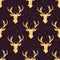 Shining golden reindeer seamless vector pattern