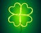 Shining green neon lamp vector clover, St. Patrick`s Day symbol