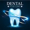 Shining Helthy Tooth with Motion Lights. Frech Stomatology Design Template. Dental Health Concept. Oral Care.