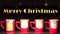 Shining inscription Merry Christmas on a background of stars and four santa claus in the form of cups.