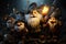 Shining in the mood: a group of cartoon gnomes with a torch lights the way