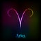 Shining neon zodiac Aries vector symbol