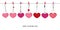 Shining pink red hearts. Happy Valentines Day card with hanging Love Valentines hearts background