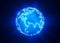Shining planet Earth with the contours of the continents on a deep blue background. Earth globe with view of Eurasia and Africa