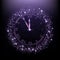 Shining purple round clock on dark background