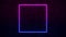 Shining Square Neon Sign. Purple and Blue Neon frame. dark brick wall. 3d render