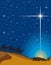 Shining star of Bethlehem and three wise men, vector illustration