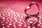 Shining transparent heart. Perfect Valentine`s Day greeting card background. Horizontal image in pink tone