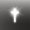 Shining white cross and sunlight special lens flare light effect on transparent background. Glowing saint cross. Vector