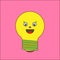 Shining yellow light bulb isolated on white background. Smiling lightbulb with funny emotion. Emoji on creative idea