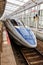 Shinkansen 500 high-speed train operated by Japan Rail JR West at Okayama railway station in Japan