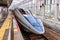 Shinkansen 500 high-speed train operated by Japan Rail JR West at Okayama railway station in Japan