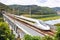 Shinkansen 700 high-speed train operated by Japan Rail JR West Rail Star on Sanyo Shinkansen line in Kurashiki, Japan