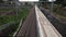 Shinkansen, bullet train, passes under the railway overpass at full speed