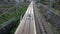 Shinkansen, bullet train, passes under the railway overpass at full speed