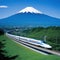 Shinkansen or Bullet train run pass through Mountain Fuji and Shibazakura at Shinkansen in Generetive