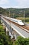 Shinkansen N700 high-speed train operated by Japan Rail JR on Sanyo Shinkansen line in Kurashiki, Japan