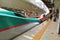 Shinkansen series E5 HAYABUSA( green ) connect with series E6 KOMASHI( red ) at Sendai station