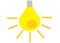 A shinning yellow incandescent light bulb symbol shape with light grey cap white backdrop