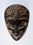 Shinta Face Mask. Wooden Decorated Traditional Asian Face Mask. Front view, on the white background