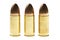 Shiny 9 mm caliber Bullets. Close-up of a 9mm full metal jacket ammo isolated on white background