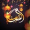 Shiny arabic calligraphy text Ramadan Kareem with hanging lanterns. Holy month of Ramadan Kareem celebration concept.