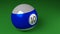 Shiny billiard ball with number ten with a blue stripe on a green background