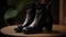 A shiny black leather pair of boots, modern elegance generated by AI