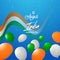 Shiny blue background decorated with waving Indian national flag