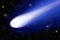 Shiny blue comet on starlit night sky background