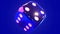 Shiny blue dice on blue background.