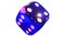 Shiny blue dice on white background.