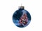 Shiny Blue Holiday Ornament Reflects Brightly Lit Colorful Christmas Tree