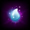 Shiny blue water drop icon for slot machine, game design element, vector illustration on dark background with sparkles.