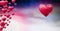 Shiny bubbly Valentines hearts with purple space universe misty background