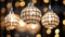Shiny chandelier hanging, bright glowing indoors, vibrant disco ball generated by AI