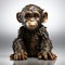 Shiny Chimpanzee Statue With Metallic Finish On Grey Background