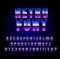 Shiny Chrome Alphabet in 80s Retro Sci-Fi style. Vector Retro galaxy space font in the style of the 1980 holographic