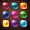 Shiny Colored Square Buttons on Wooden Background