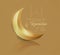 Shiny crescent image on a gold background and silhouette of a linear mosque and minimal â€œhosgeldin ya sehri ramazanâ€ design