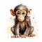 Shiny-eyed Baby Chimpanzee: Realistic Watercolor Illustration With Fantasy Elements