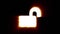 Shiny fire opened lock icon fly in center flickers with rgb spectrum colors.