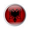 Shiny and glossy button with High detailed flag of Albania. Flat and solid color vector illustration.