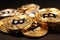 Shiny gold on dark background, closeup view. Digital currency