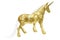 Shiny gold unicorn isolated on white background