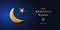 Shiny golden crescent moon on blue background for the occasion of Muslim celebrate Ramadan Kareem.